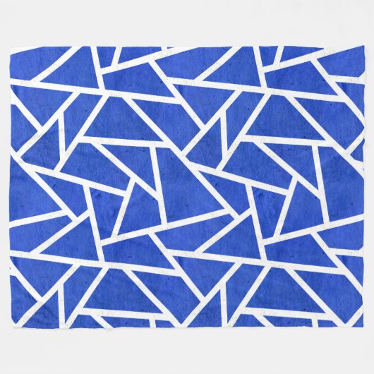 Koninklijk blauw en wit mozaïekpatroon fleece deken (Voorkant (Horizontaal))