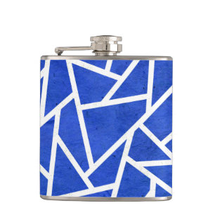 Koninklijk blauw en wit mozaïekpatroon heupfles
