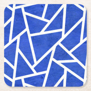 Koninklijk blauw en wit mozaïekpatroon kartonnen onderzetters