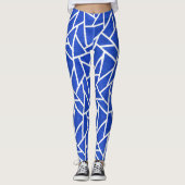 Koninklijk blauw en wit mozaïekpatroon leggings (Voorkant)