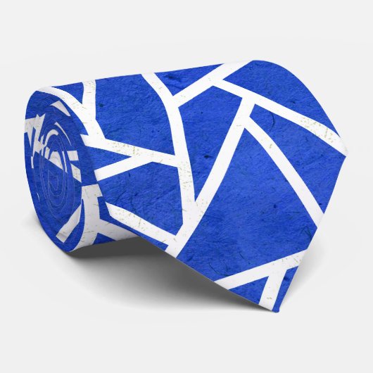 Koninklijk blauw en wit mozaïekpatroon stropdas (Opgerold)
