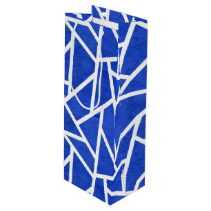 Koninklijk blauw en wit mozaïekpatroon wijn cadeautas