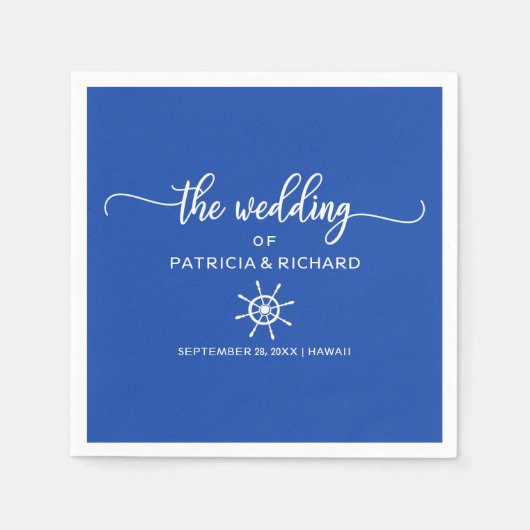 Koninklijk Blauw en Wit Roer Nautische Bruiloft Servet (Voorkant)