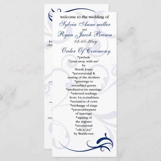 koninklijk blauw en wit Trouwprogramma Rack Kaart (Voorkant / Achterkant)