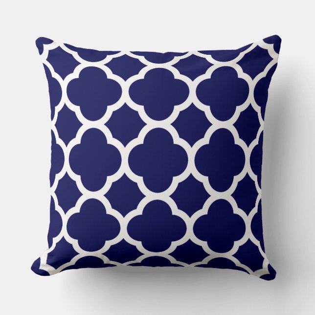 Koninklijk blauw en wit vierlobbig patroon kussen (Voorkant)