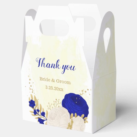 koninklijk blauw en witte bloemen gouden botanisch bedankdoosjes (Geopend)