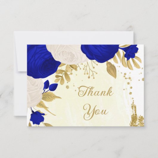 koninklijk blauw en witte bloemen gouden botanisch bedankkaart (Voorkant)