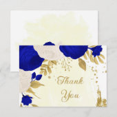 koninklijk blauw en witte bloemen gouden botanisch bedankkaart (Voorkant / Achterkant)