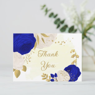 koninklijk blauw en witte bloemen gouden botanisch bedankkaart
