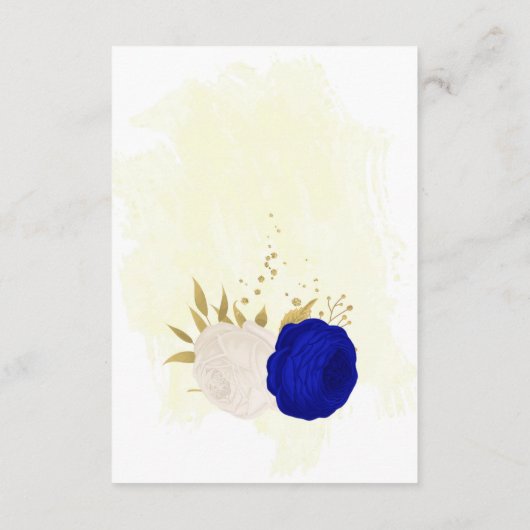 koninklijk blauw en witte bloemen gouden botanisch informatiekaartje (Achterkant)