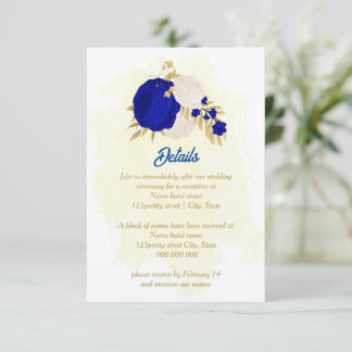 koninklijk blauw en witte bloemen gouden botanisch informatiekaartje