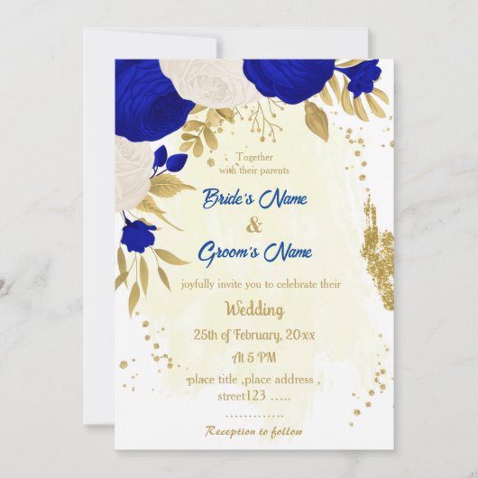 koninklijk blauw en witte bloemen gouden botanisch kaart (Voorkant)