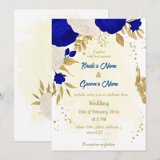 koninklijk blauw en witte bloemen gouden botanisch kaart (Voorkant / Achterkant)