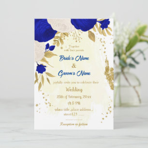koninklijk blauw en witte bloemen gouden botanisch kaart