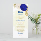 koninklijk blauw en witte bloemen gouden botanisch menu (Staand voorkant)