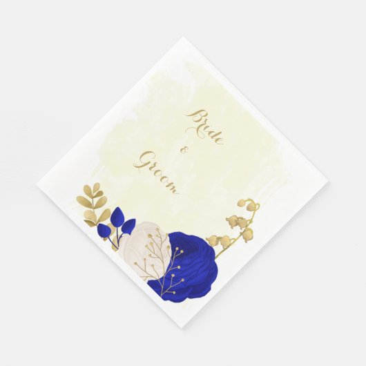 koninklijk blauw en witte bloemen gouden bruiloft servet (Hoek)