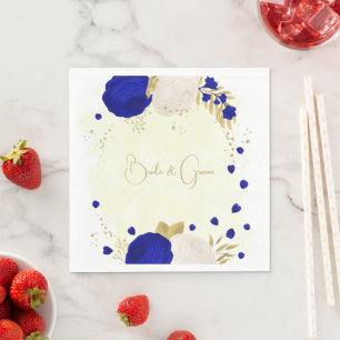 koninklijk blauw en witte bloemen gouden bruiloft servet