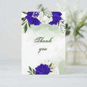koninklijk blauw en witte bloemen groen bedankkaart (Staand voorkant)