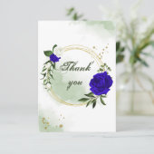 koninklijk blauw en witte bloemen groen goud bedankkaart (Staand voorkant)
