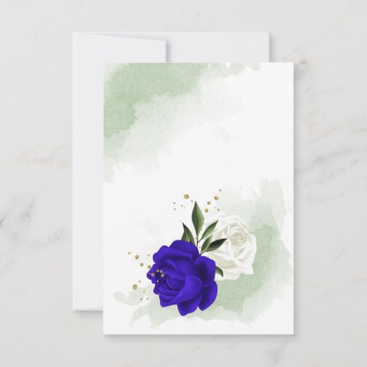 koninklijk blauw en witte bloemen groen goud bedankkaart (Achterkant)