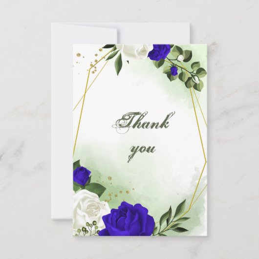 koninklijk blauw en witte bloemen groen goud geome bedankkaart (Voorkant)