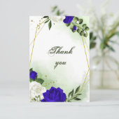 koninklijk blauw en witte bloemen groen goud geome bedankkaart (Staand voorkant)
