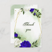 koninklijk blauw en witte bloemen groen goud geome bedankkaart (Voorkant / Achterkant)