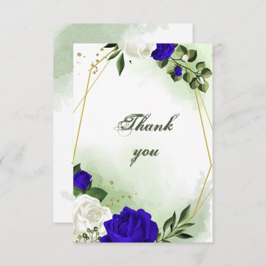 koninklijk blauw en witte bloemen groen goud geome bedankkaart (Voorkant / Achterkant)