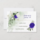 koninklijk blauw en witte bloemen groen RSVP kaartje (Voorkant)