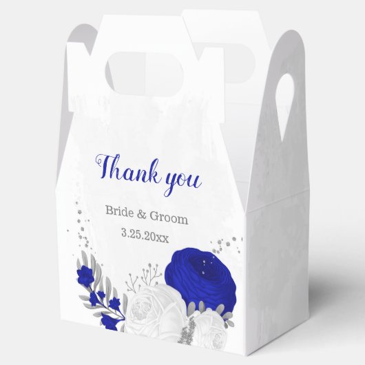 koninklijk blauw en witte bloemen zilver botanisch bedankdoosjes (Geopend)