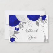 koninklijk blauw en witte bloemen zilver botanisch bedankkaart (Voorkant)