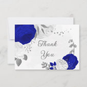 koninklijk blauw en witte bloemen zilver botanisch bedankkaart (Voorkant)