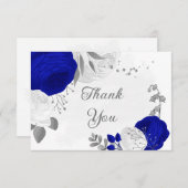 koninklijk blauw en witte bloemen zilver botanisch bedankkaart (Voorkant / Achterkant)