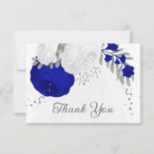 koninklijk blauw en witte bloemen zilver botanisch bedankkaart (Voorkant)
