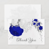 koninklijk blauw en witte bloemen zilver botanisch bedankkaart (Voorkant / Achterkant)