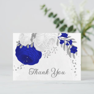 koninklijk blauw en witte bloemen zilver botanisch bedankkaart