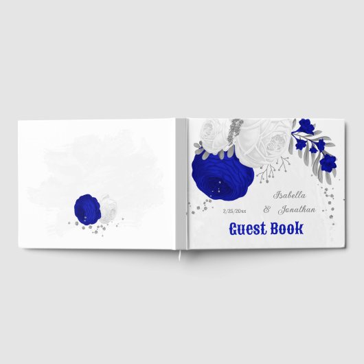 koninklijk blauw en witte bloemen zilver botanisch gastenboek (Volledig)