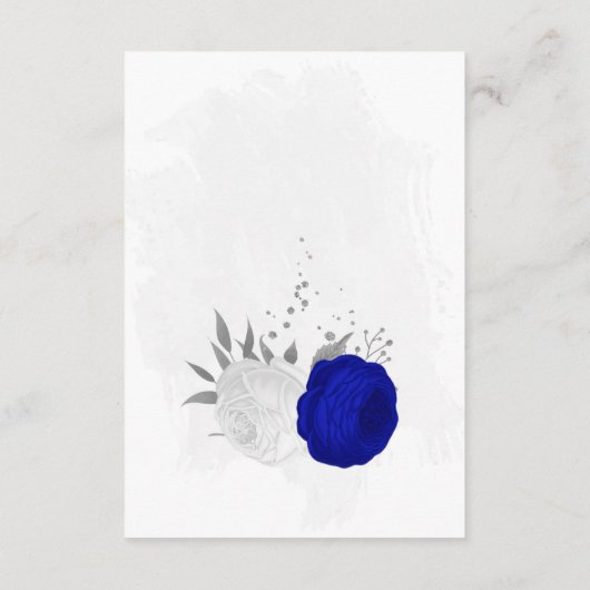 koninklijk blauw en witte bloemen zilver botanisch informatiekaartje (Achterkant)