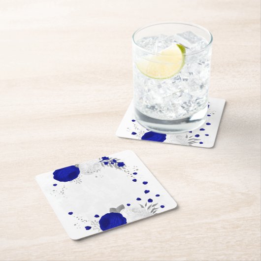 koninklijk blauw en witte bloemen zilver kartonnen onderzetters (Insitu)