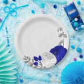 koninklijk blauw en witte bloemen zilver papieren bordje (Feest)