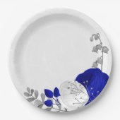 koninklijk blauw en witte bloemen zilver papieren bordje (Voorkant)