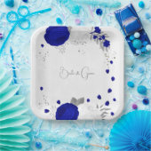 koninklijk blauw en witte bloemen zilver papieren bordje (Feest)