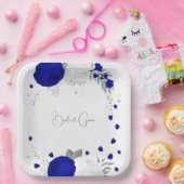 koninklijk blauw en witte bloemen zilver papieren bordje (Feest)