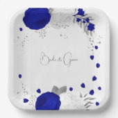 koninklijk blauw en witte bloemen zilver papieren bordje (Voorkant)