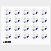 koninklijk blauw en witte bloemen zilver ronde sticker (Vel)
