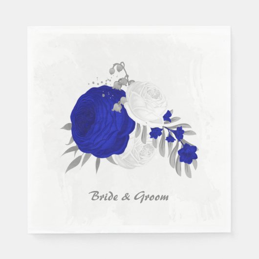 koninklijk blauw en witte bloemen zilver servet (Voorkant)