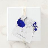 koninklijk blauw en witte bloemen zilveren bruilof bedankjes labels (In situ)