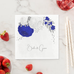koninklijk blauw en witte bloemen zilveren bruilof servet