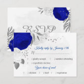 koninklijk blauw en witte bloemen zilveren maaltij RSVP kaartje (Voorkant / Achterkant)