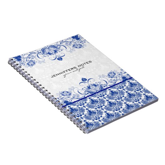 Koninklijk Blauw en Witte Damasvaten en Zwemelen Notitieboek (Rechterzijde)